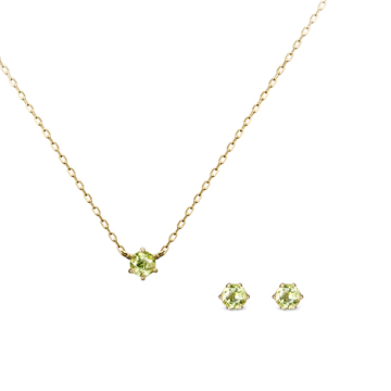 Birdcage pendant & earring Set 14k gold peridot 0.1ct