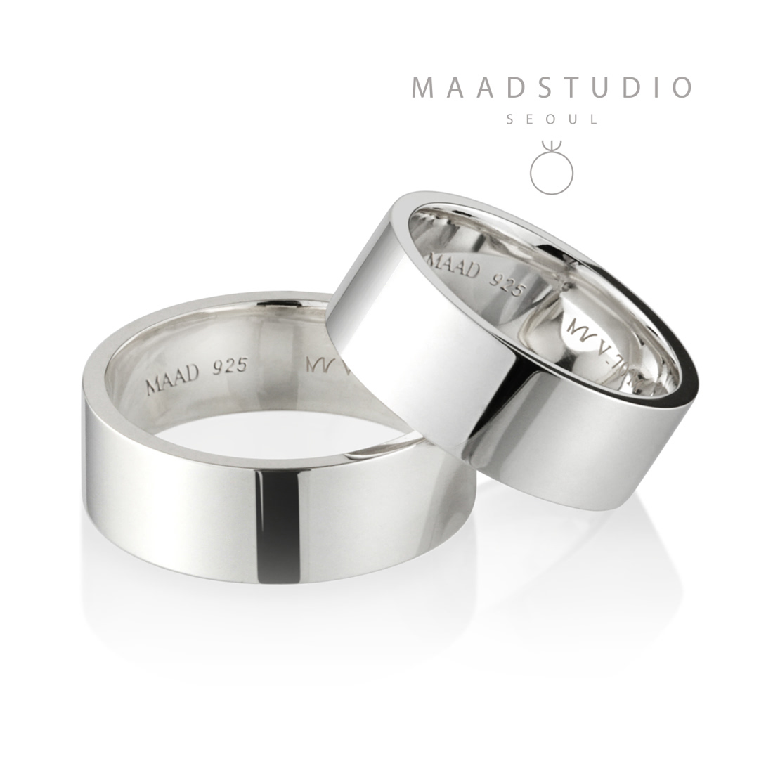 MR-V Flat couple band ring Set 7.0mm & 7.0mm Sterling silver