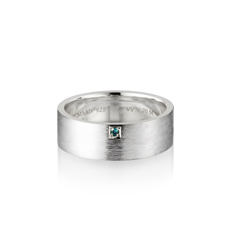 MR-V Flat band ring 7.0mm hairline, blue Diamond Sterling silver