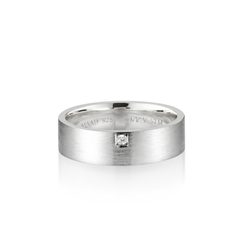 MR-V Flat band ring 5.7mm hairline, Diamond Sterling silver