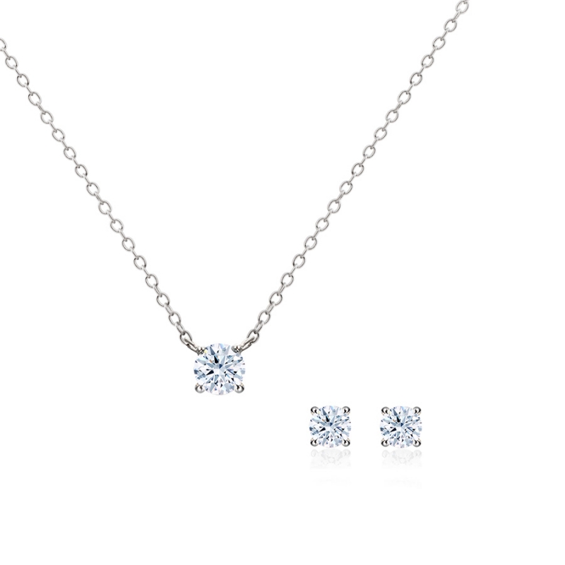 Birdcage II pendant & earring Set 14k White gold CZ 0.3ct & 0.2ct