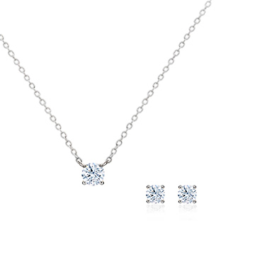 Birdcage II pendant & earring Set 14k White gold CZ 0.3ct & 0.2ct