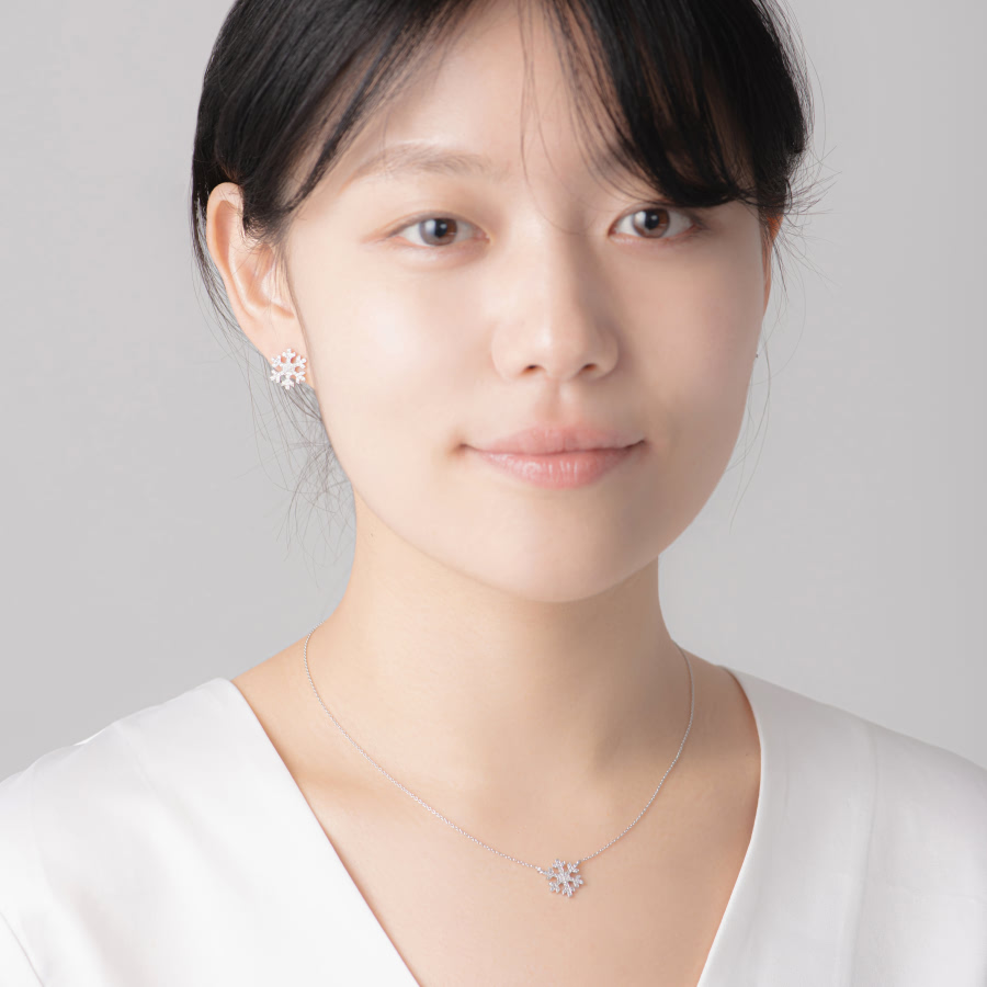 눈의 꽃 목걸이 14k 화이트골드 CZ
