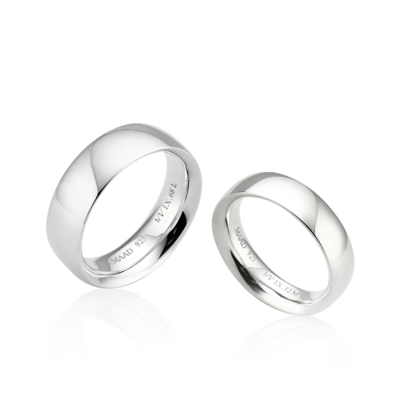 MR-IX Flat arch Low-dome couple band ring Set 6.8mm & 5.2mm Sterling silver