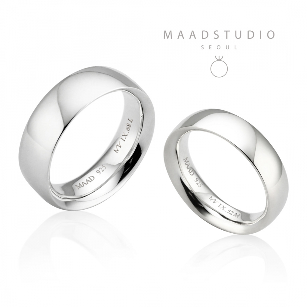 MR-IX Flat arch Low-dome couple band ring Set 6.8mm & 5.2mm Sterling silver