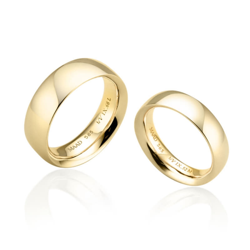 MR-IX Flat arch Low-dome band wedding ring Set 6.8mm & 5.2mm 14k gold