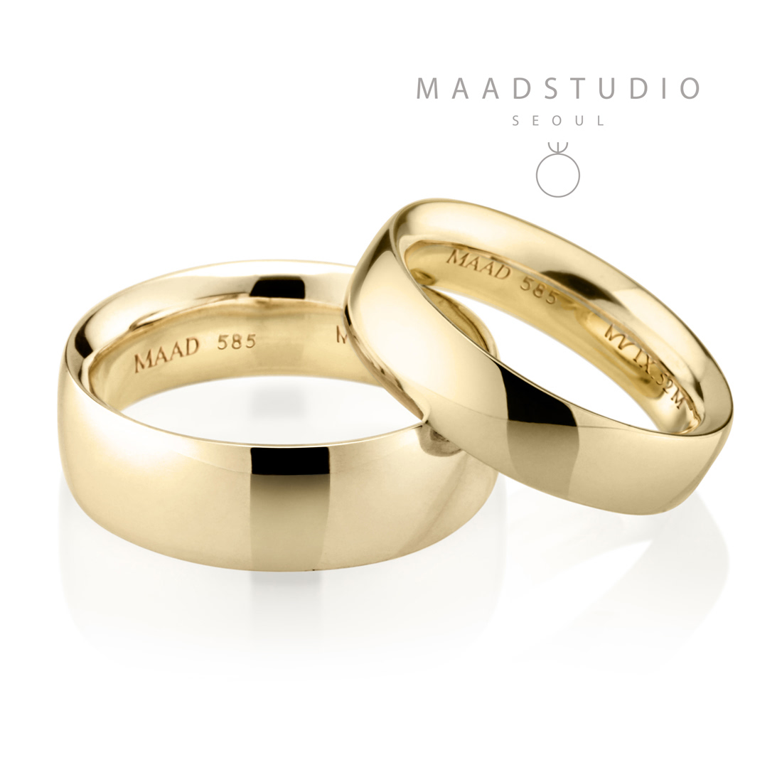 MR-IX Flat arch Low-dome band wedding ring Set 6.8mm & 5.2mm 14k gold