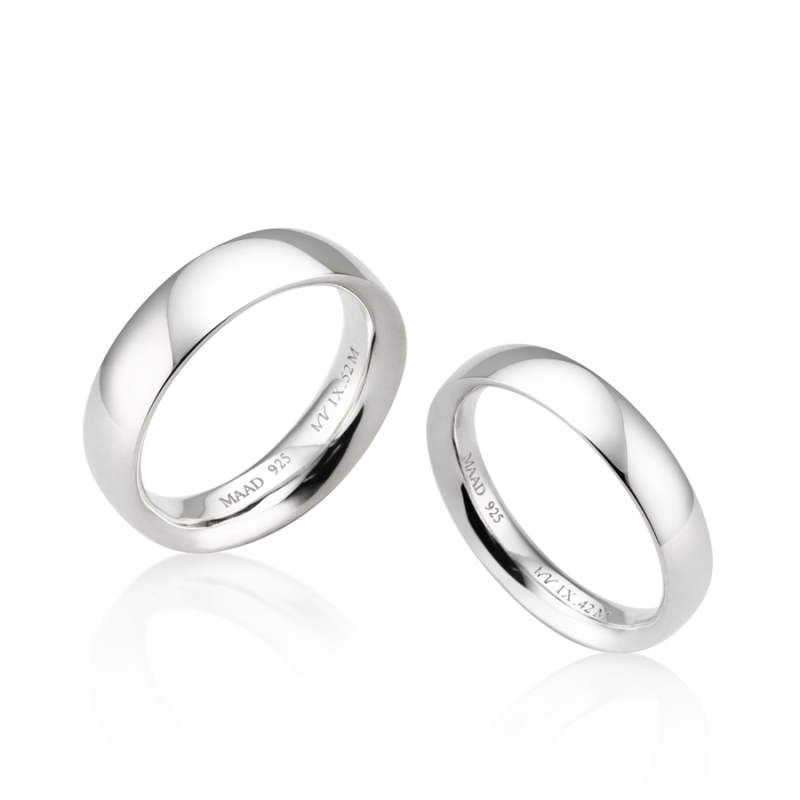 MR-IX Flat arch Low-dome couple band ring Set 5.2mm & 4.2mm Sterling silver