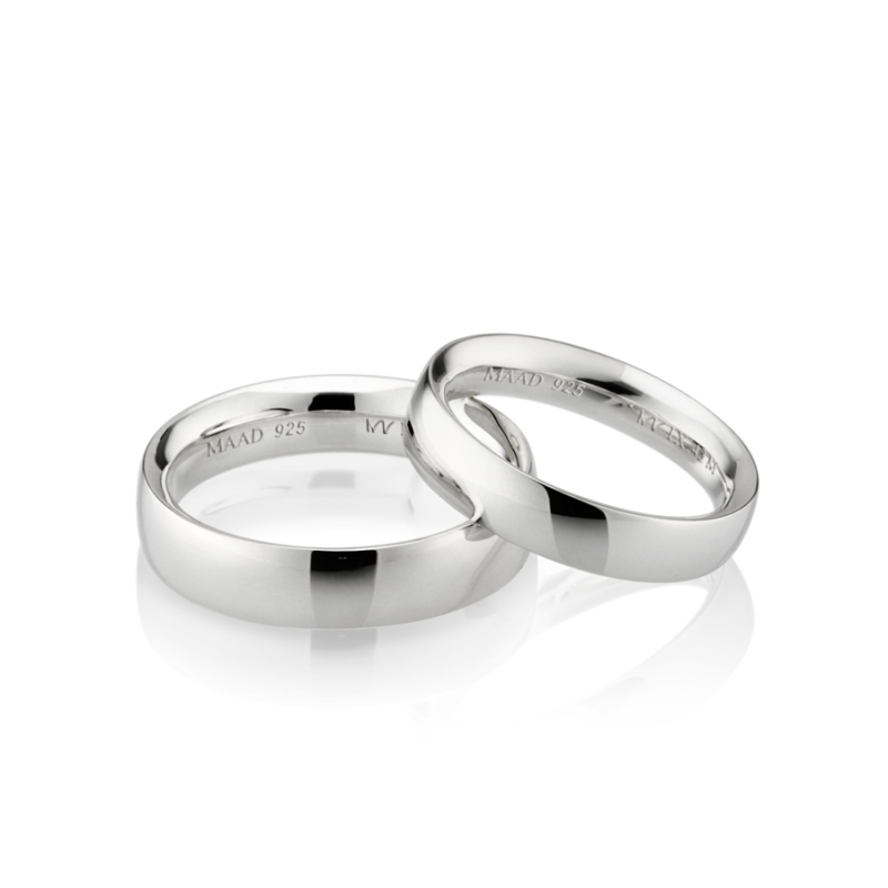 MR-IX Flat arch Low-dome couple band ring Set 5.2mm & 4.2mm Sterling silver