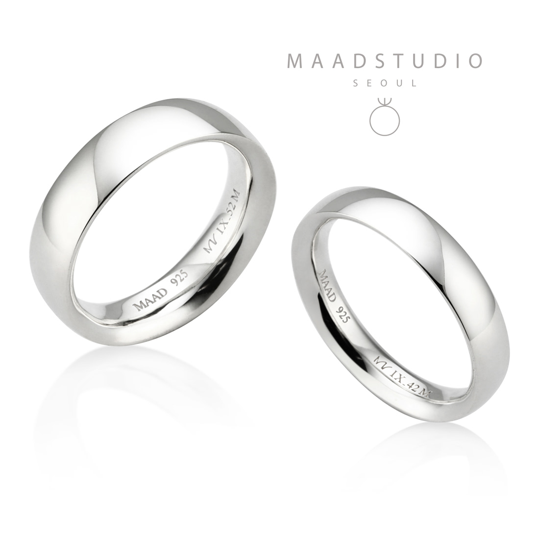 MR-IX Flat arch Low-dome couple band ring Set 5.2mm & 4.2mm Sterling silver