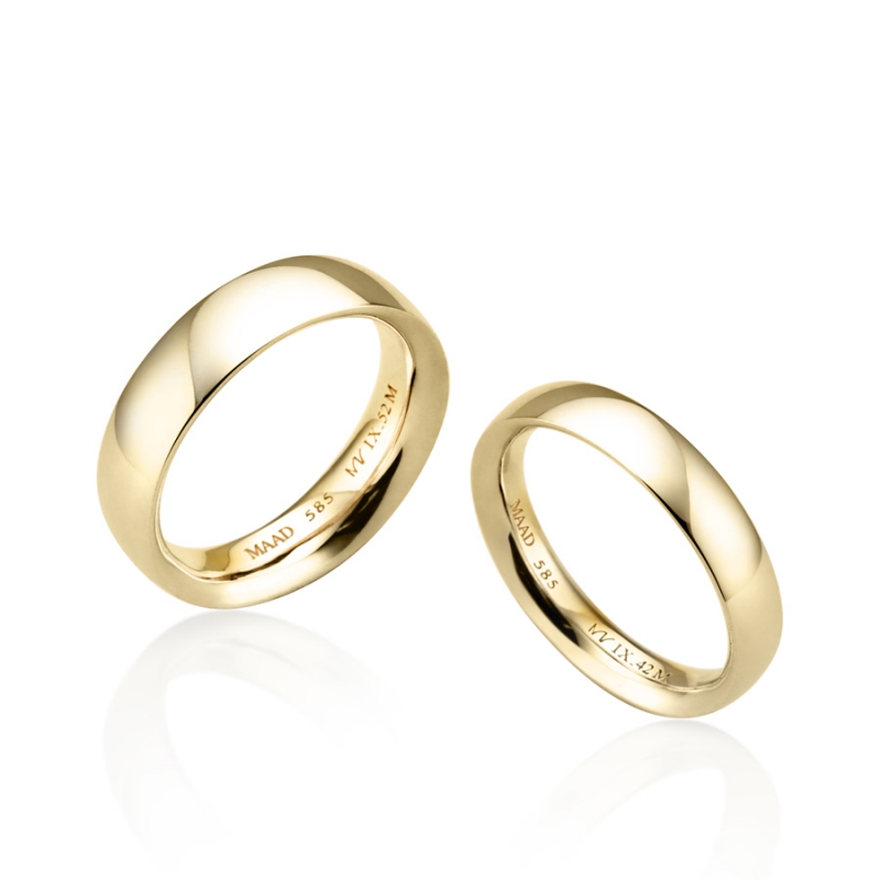 MR-IX Flat arch Low-dome band wedding ring Set 5.2mm & 4.2mm 14k gold