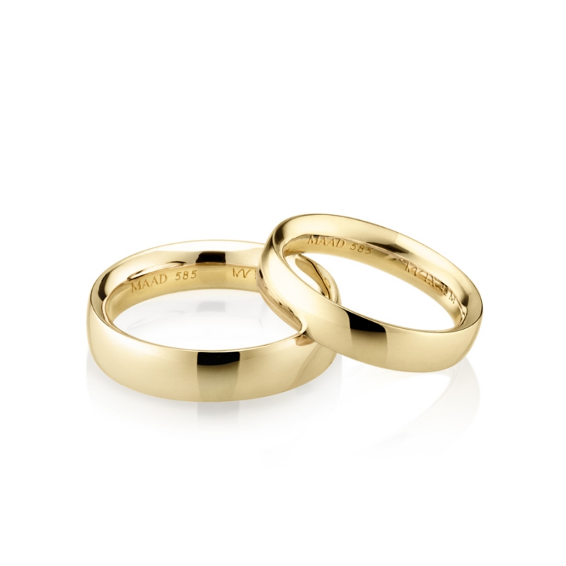 MR-IX Flat arch Low-dome band wedding ring Set 5.2mm & 4.2mm 14k gold