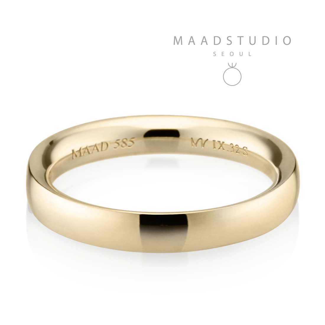 MR-IX Flat arch Low-dome wedding band ring 3.2mm 14k gold