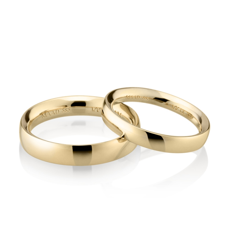 MR-IX Flat arch Low-dome band wedding ring Set 4.2mm & 3.2mm 14k gold