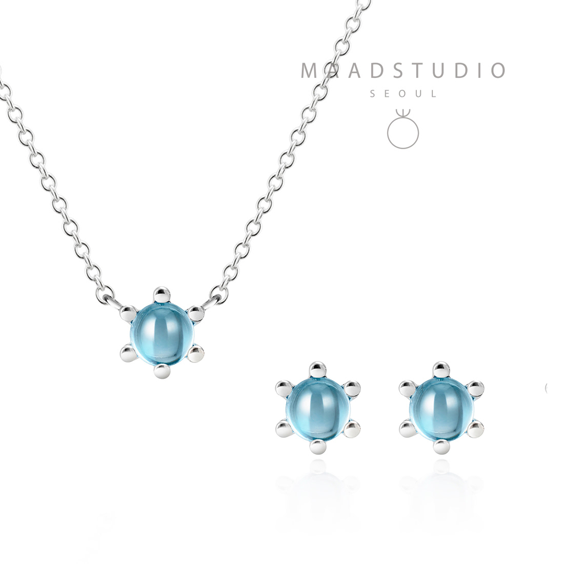 Dandelion pendant & earring Set blue topaz 0.3ct Sterling silver