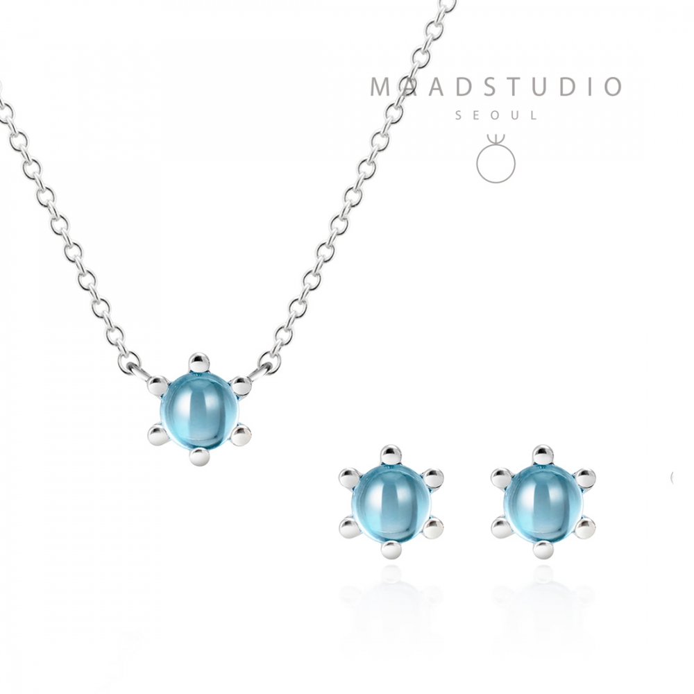 Dandelion pendant & earring Set blue topaz 0.3ct Sterling silver