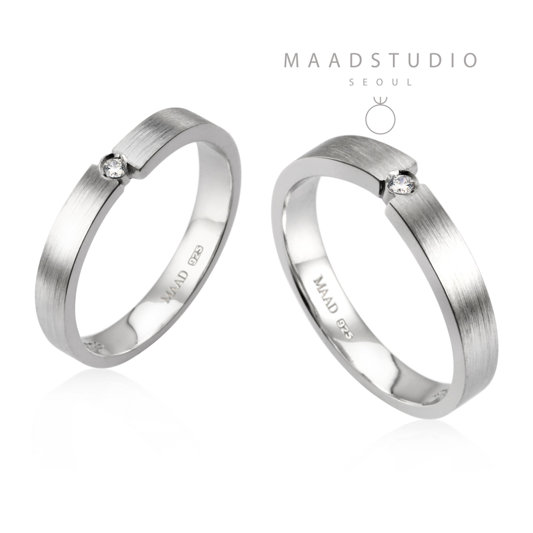 Encounter MG couple ring Set (M&S) hairline, Diamond Sterling silver