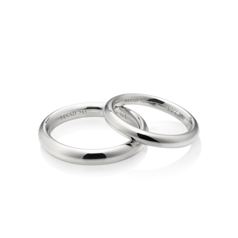 MR-I Raised oval band wedding ring Set 3.6mm & 3.0mm 14k White gold
