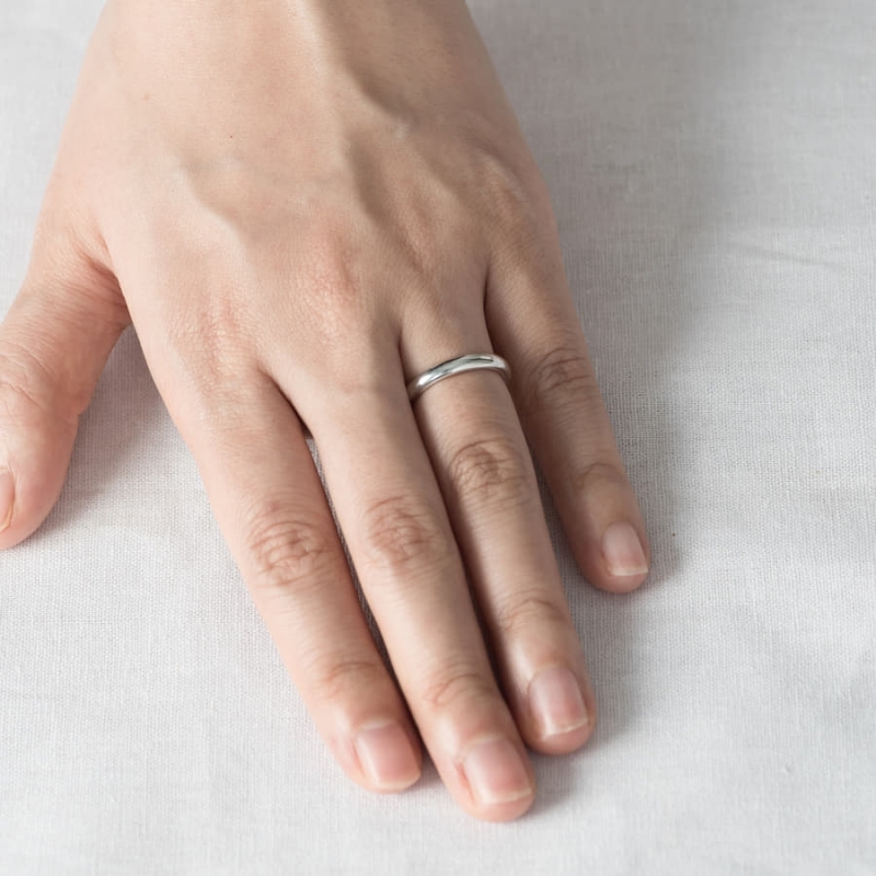 MR-I Raised oval band wedding ring Set 3.6mm & 3.0mm 14k White gold