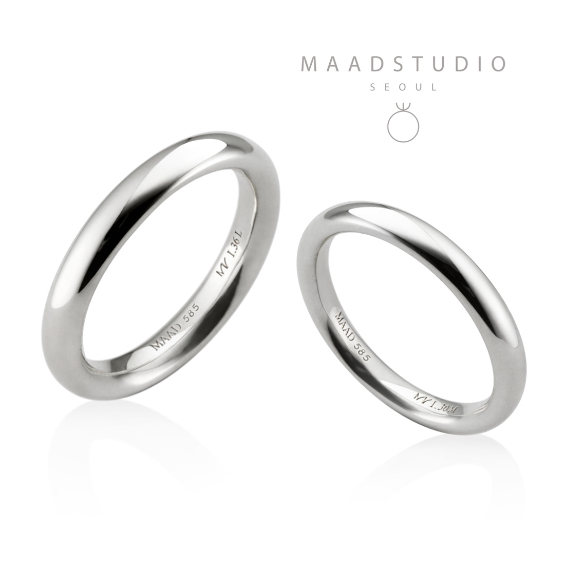 MR-I Raised oval band wedding ring Set 3.6mm & 3.0mm 14k White gold