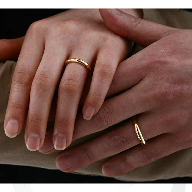 MR-I Raised oval band wedding ring Set 3.6mm & 3.0mm 14k gold