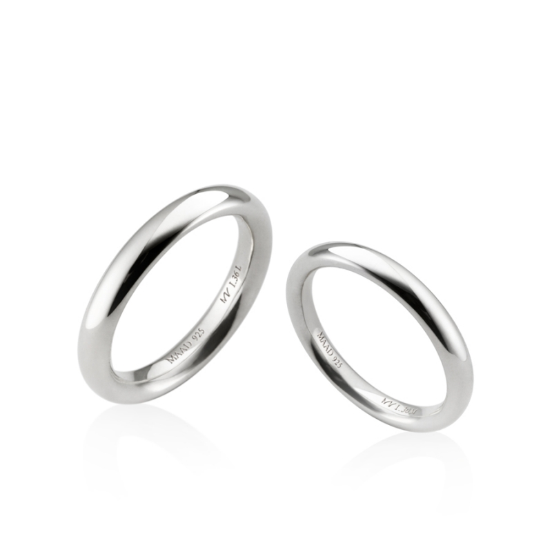 MR-I Raised oval couple band ring Set 3.6mm & 3.0mm Sterling silver