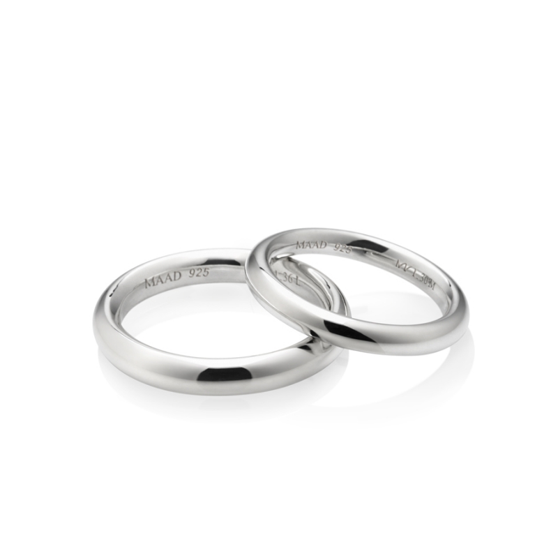 MR-I Raised oval couple band ring Set 3.6mm & 3.0mm Sterling silver