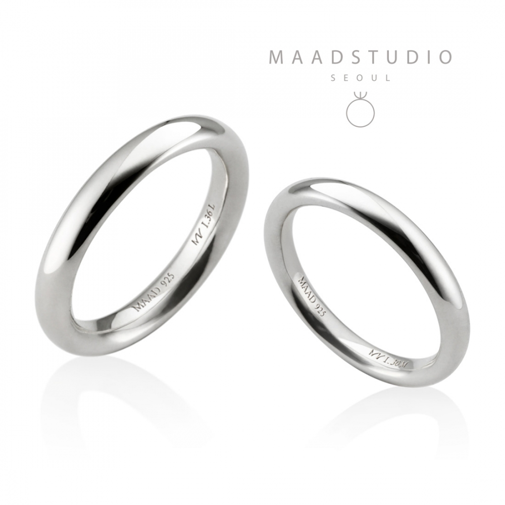 MR-I Raised oval couple band ring Set 3.6mm & 3.0mm Sterling silver