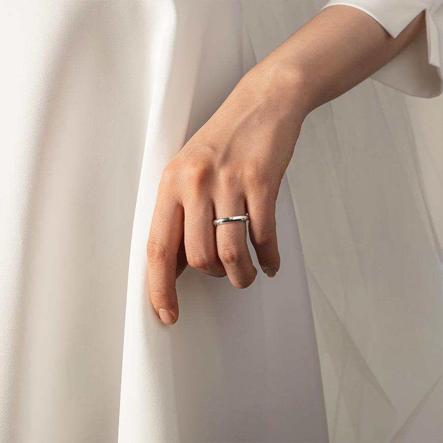 MR-I 오벌밴드_Raised 커플링 3.6mm+3.0mm (대+중) Silver_925 CZ &amp; flat