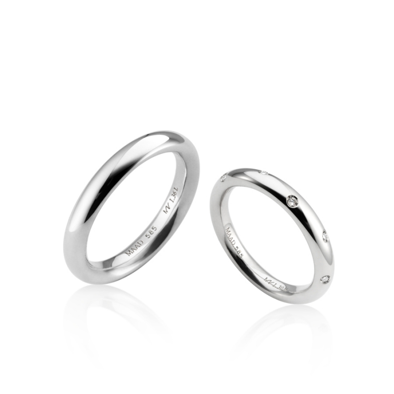 MR-I Raised oval couple band ring Set 3.6mm & 3.0mm CZ & flat Sterling silver