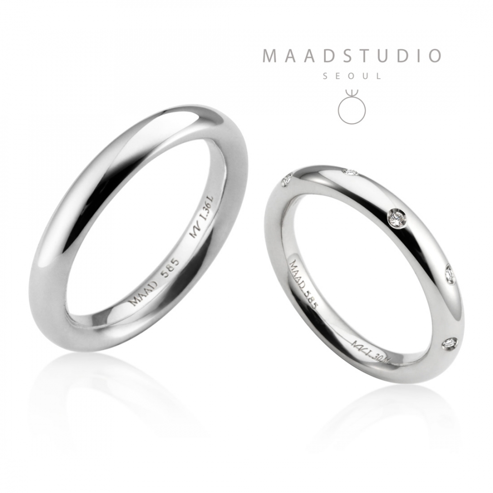 MR-I Raised oval couple band ring Set 3.6mm & 3.0mm CZ & flat Sterling silver