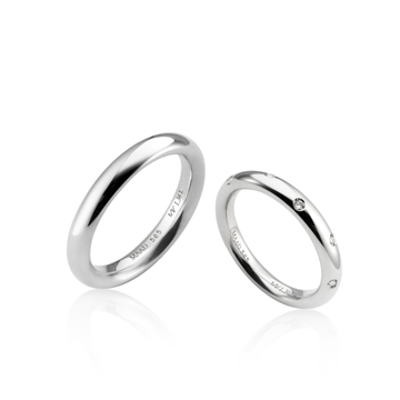 MR-I Raised oval couple band ring Set 3.6mm & 3.0mm CZ & flat Sterling silver