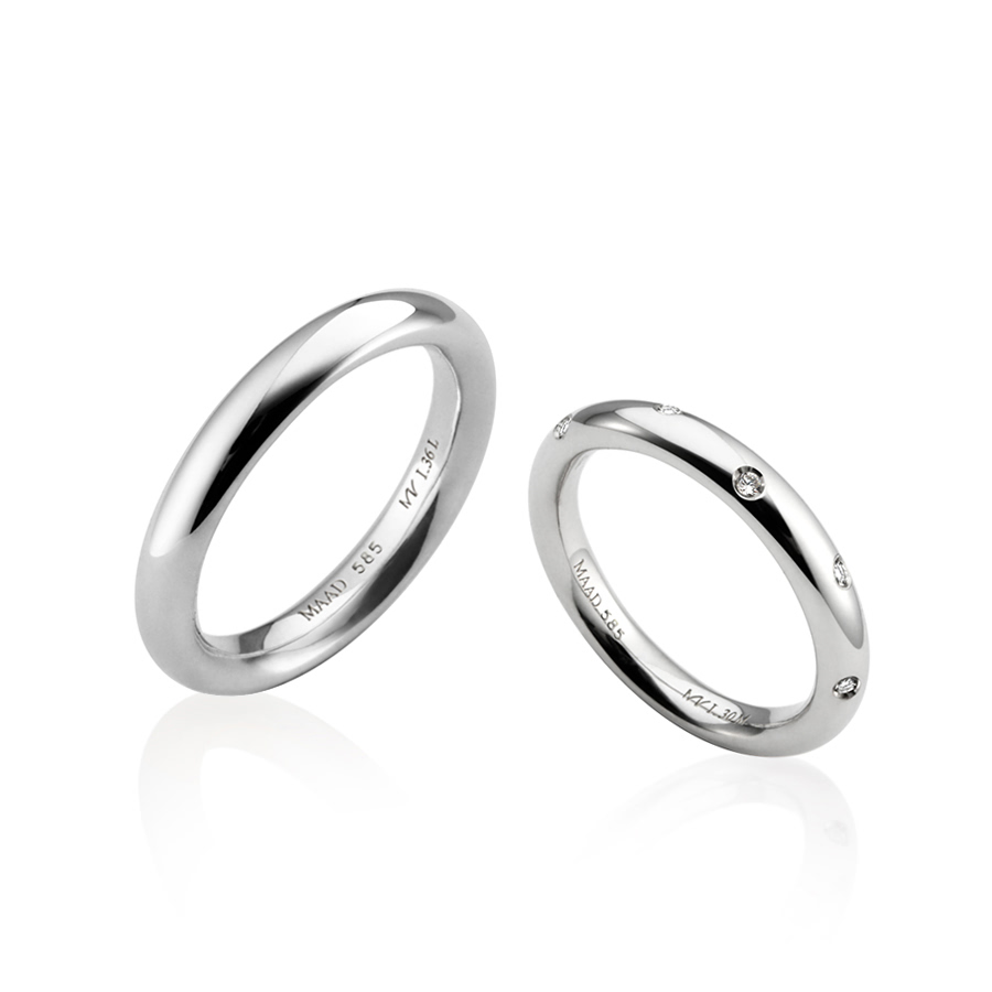 MR-I 오벌밴드_Raised 커플링 3.6mm+3.0mm (대+중) 14k 화이트골드 CZ & flat