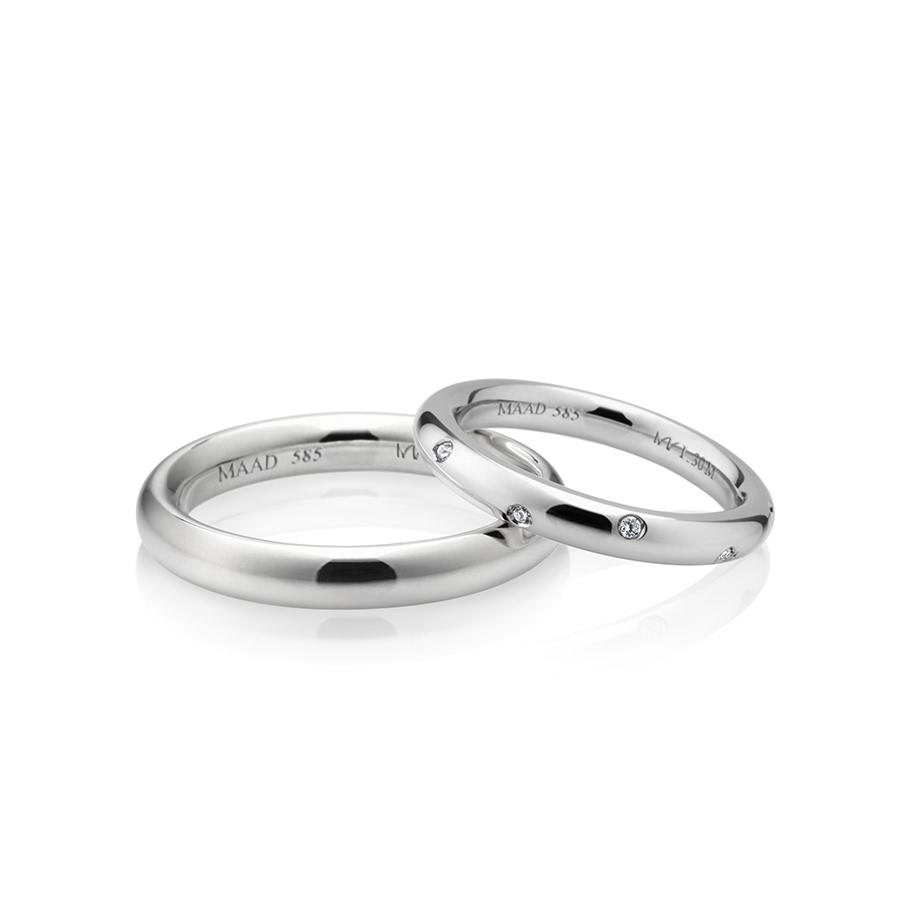 MR-I 오벌밴드_Raised 커플링 3.6mm+3.0mm (대+중) 14k 화이트골드 CZ & flat