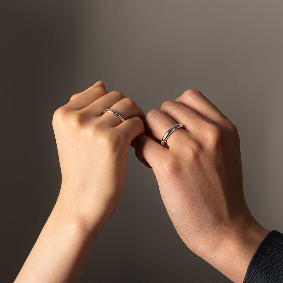 MR-I 오벌밴드_Raised 커플링 3.6mm+3.0mm (대+중) 14k 화이트골드 CZ & flat