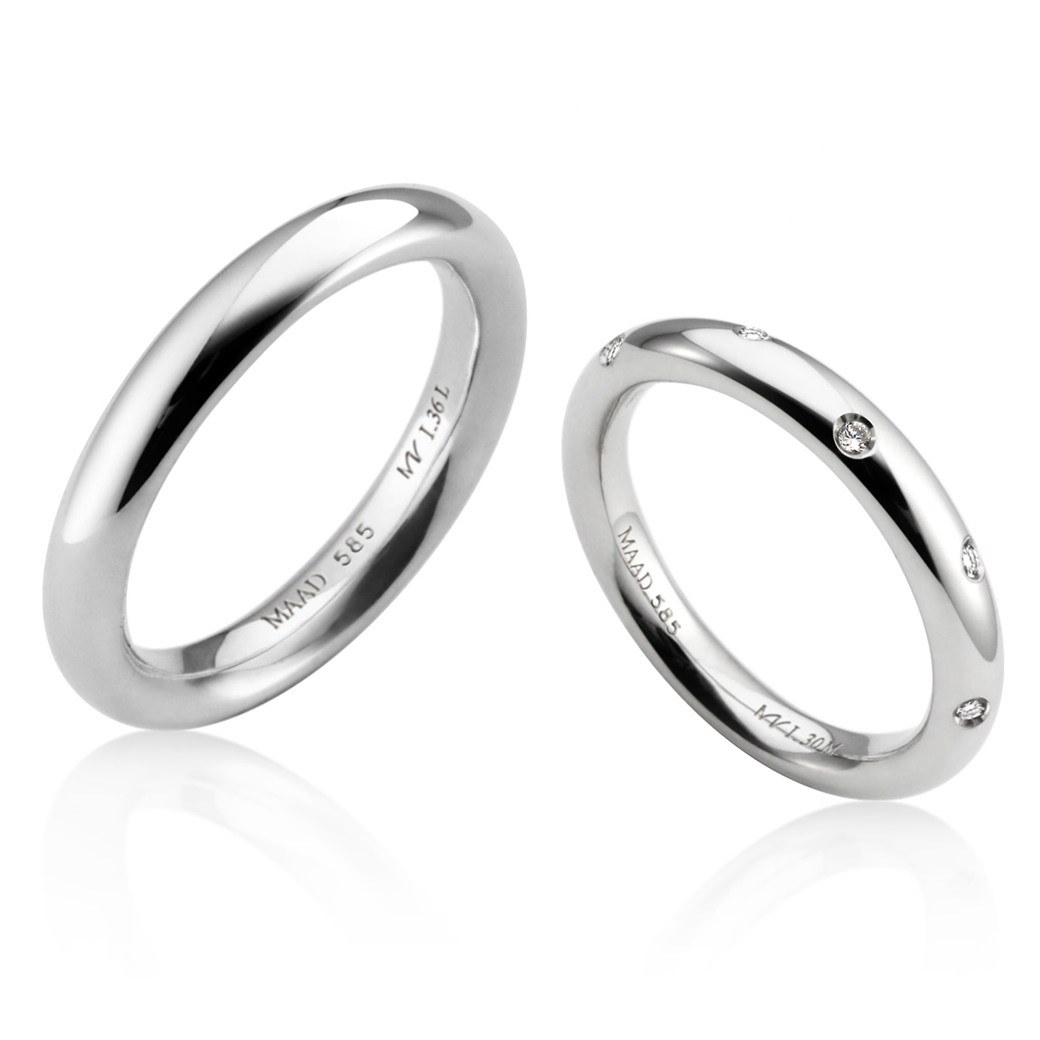 MR-I 오벌밴드_Raised 커플링 3.6mm+3.0mm (대+중) 14k 화이트골드 CZ & flat