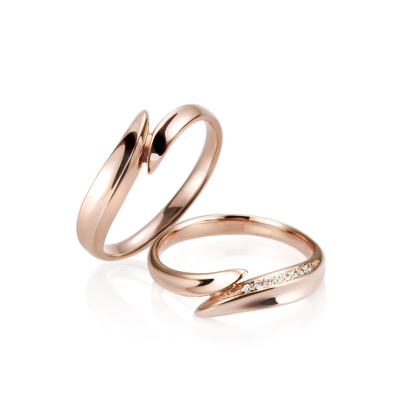 Neofinetia wedding ring Set (M&S) 14k Red gold CZ