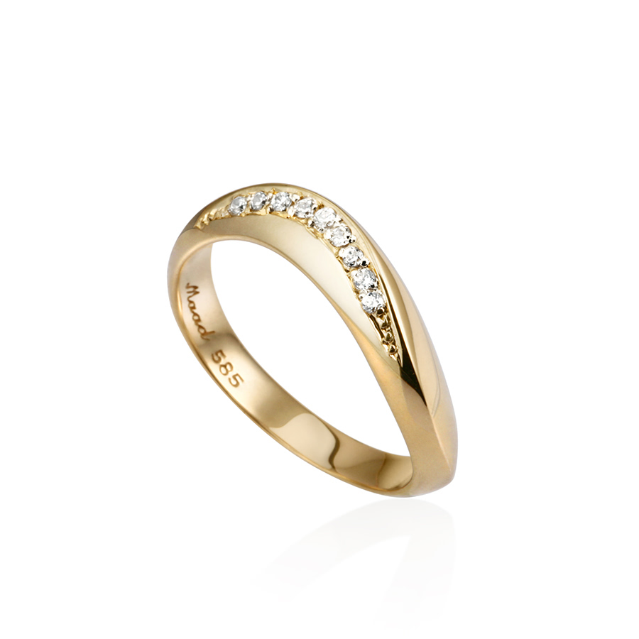 Lake wave ring (M) 14k gold CZ