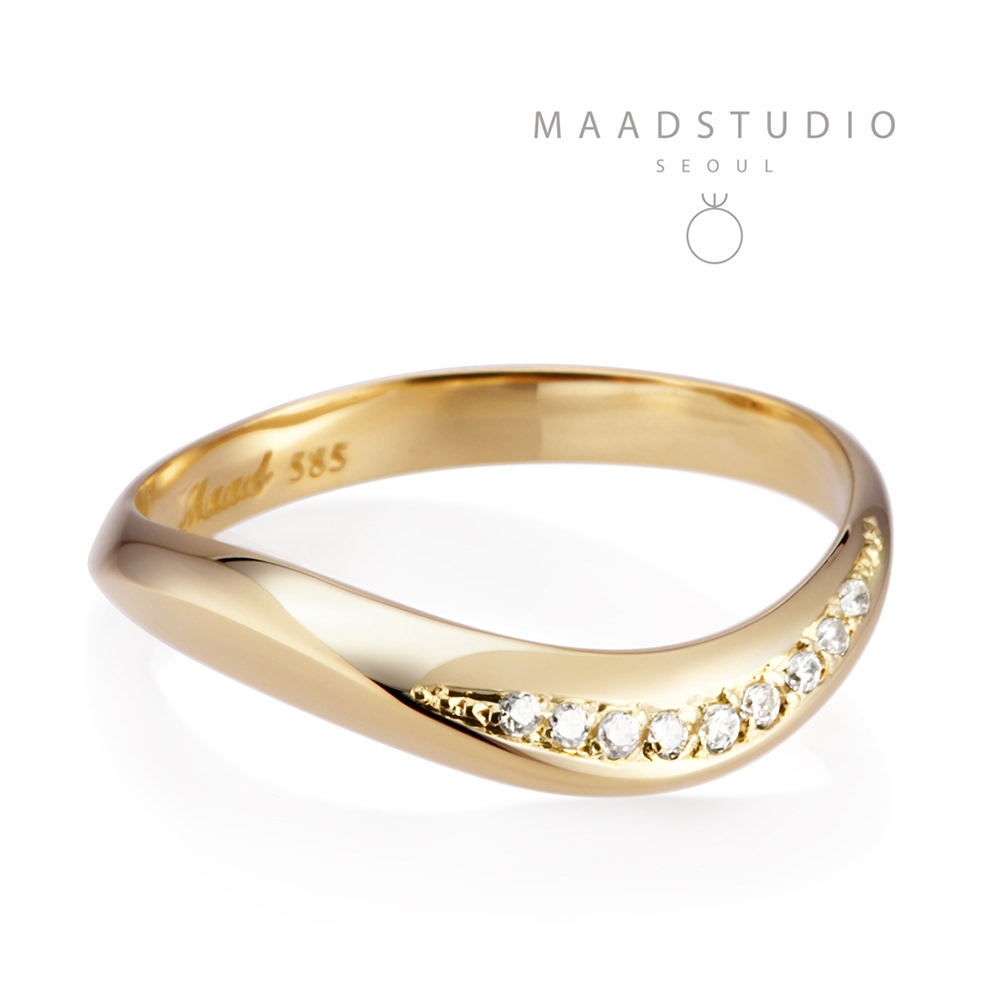 Lake wave ring (M) 14k gold CZ