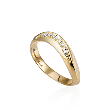 Lake wave ring (M) 14k gold CZ