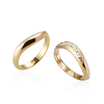 Lake wave wedding ring Set (M&M) 14k gold CZ