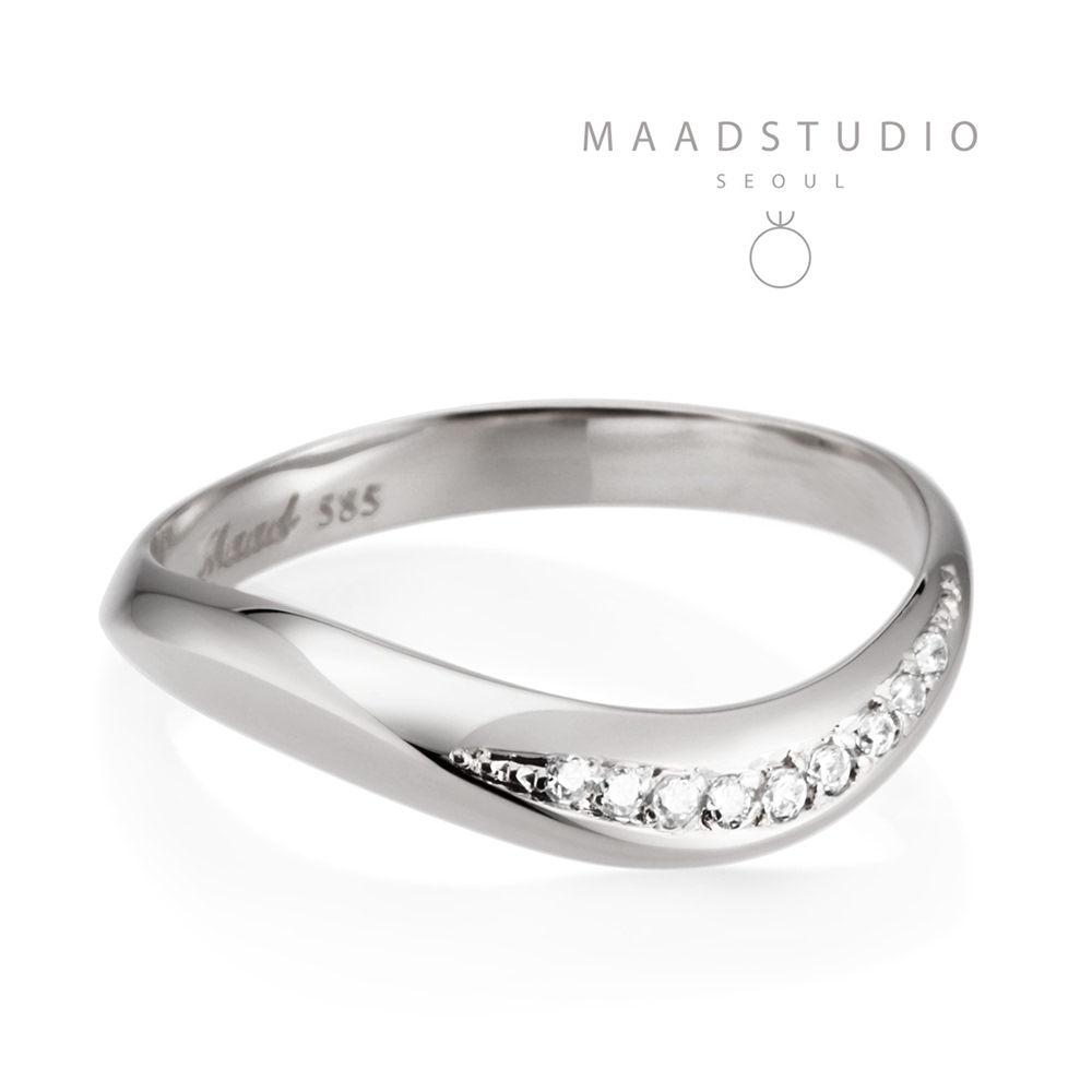 Lake wave ring (M) 14k White gold CZ