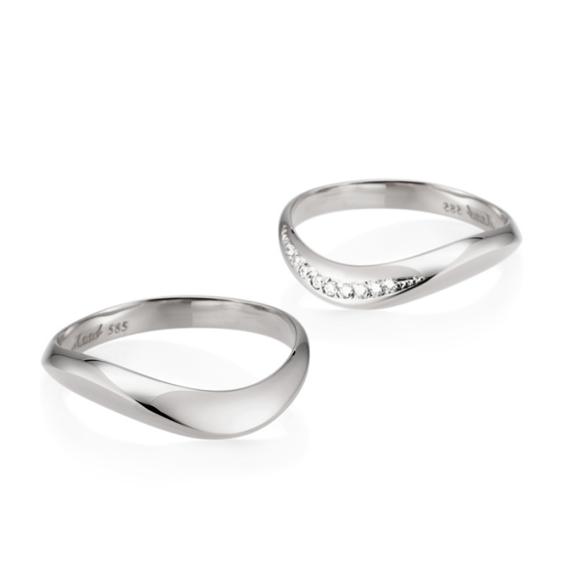 Lake wave wedding ring Set (M&M) 14k White gold CZ