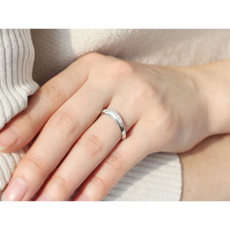 Lake wave wedding ring Set (M&M) 14k White gold CZ
