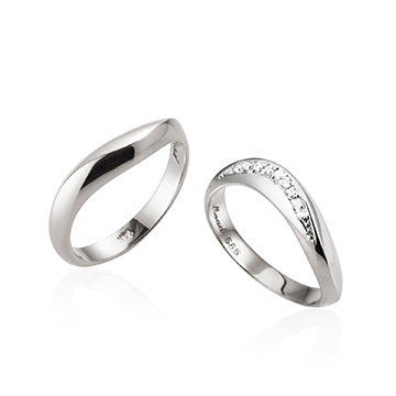 Lake wave wedding ring Set (M&M) 14k White gold CZ