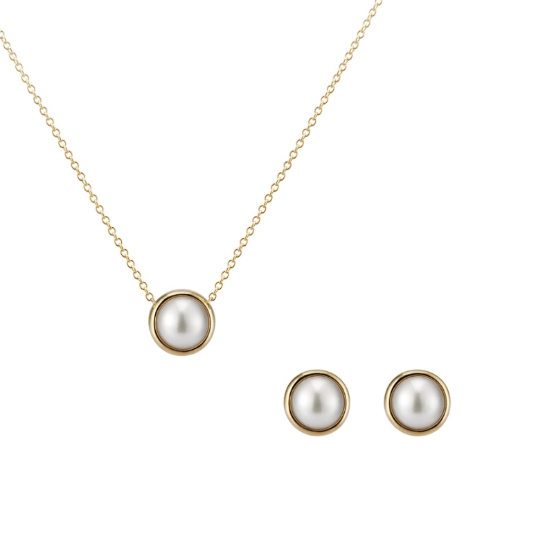 Donguri pendant & earring Set 14k gold pearl