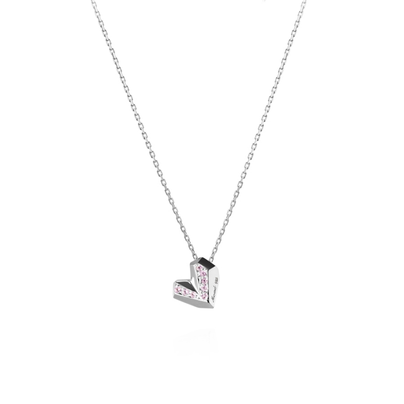 Ice heart pendant (S) pink CZ Sterling silver