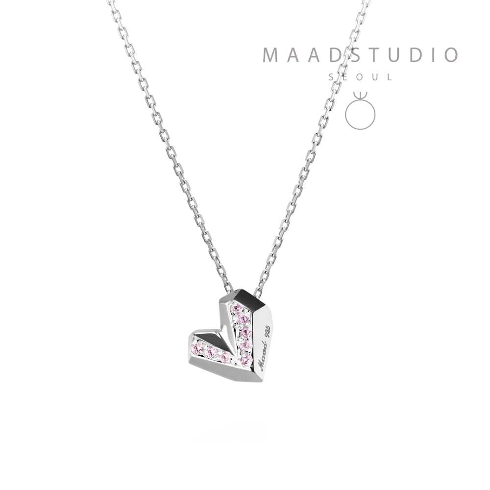 Ice heart pendant (S) pink CZ Sterling silver