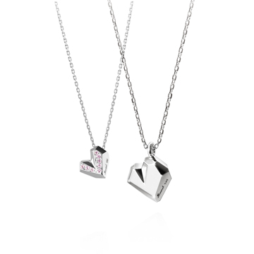 Ice heart couple pendant Set (M&S) pink CZ & flat Sterling silver