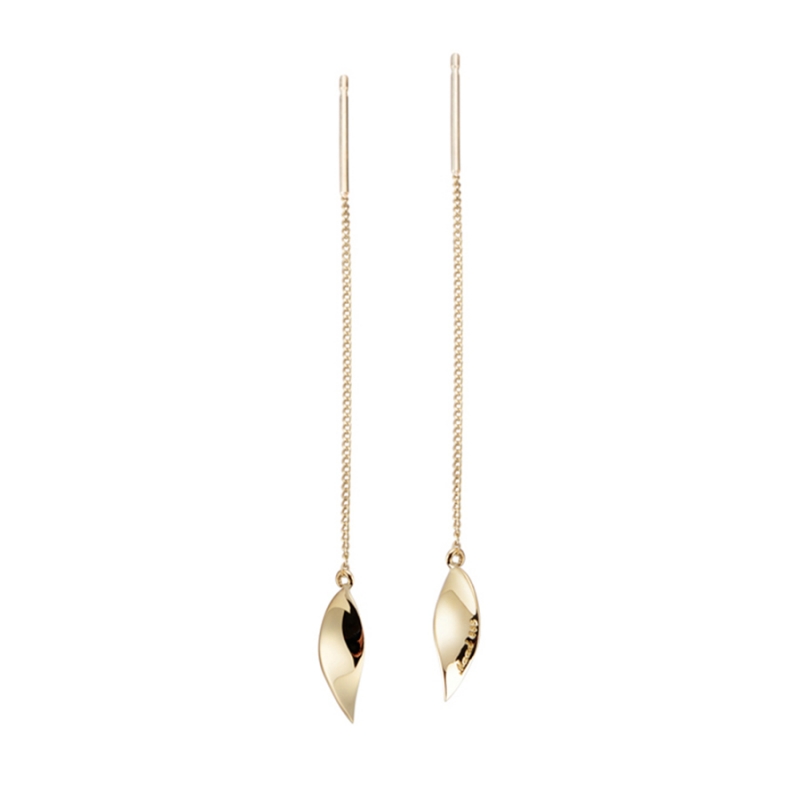 Willow leaf flit chain drop earring 14k gold